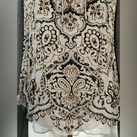Hale Bob Beaded Top Ornate Gray Gold Velvet Whimsigoth Boho Eclectic Size Medium - Picture 3 of 13